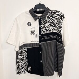 Koret Vintage‎ Patchwork Button Down Shirt Zebra Print Boho Artsy Festival 20W